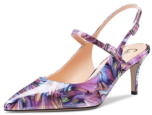Castamere Donna Medio Tacco Heel a Punta Slingback Pumps da Matrimonio Ballo Dress 6.5 CM Heels Vortice Viola 41 EU