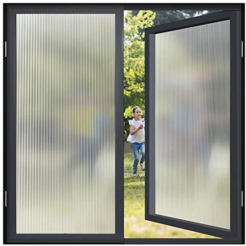 ForenTex Vinilo de privacidad para Ventanas, esmerilados, para Bloqueo de Sol, Decorativo para Ventanas con diseño Acanalado, no Adhesivas (90CM X 200CM)