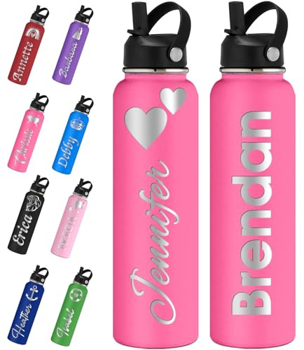 Bottiglie d'acqua Personalizzate Con Coperchio Cannuccia 700ml/950ml/1150ml Con Nome o Logo Inciso In Acciaio Inossidabile Borraccia Termica Personalizzata per Scuola Sport e Lavoro