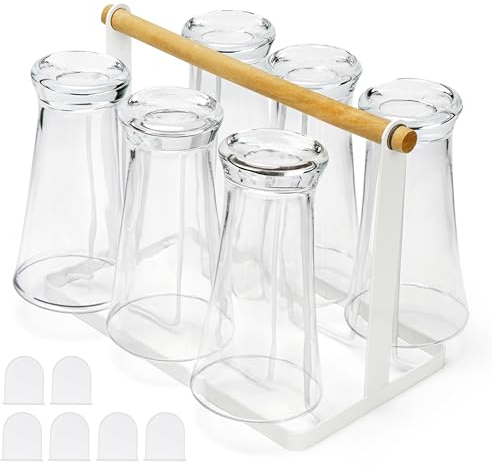 Belle Vous White Wine Glass Hanger Holder - Metal Tabletop Stemware Rack with 6 Drying Hooks - Freestanding Drainer Storage and Display Organiser