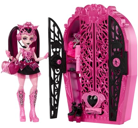 Monster High Skulltimate Secrets Puppen- und Accessoire-Set, Monster Mysteries Draculaura mit Kleiderschrank und mehr als 19 Überraschungen inklusive Puppenkleidung, HXH84