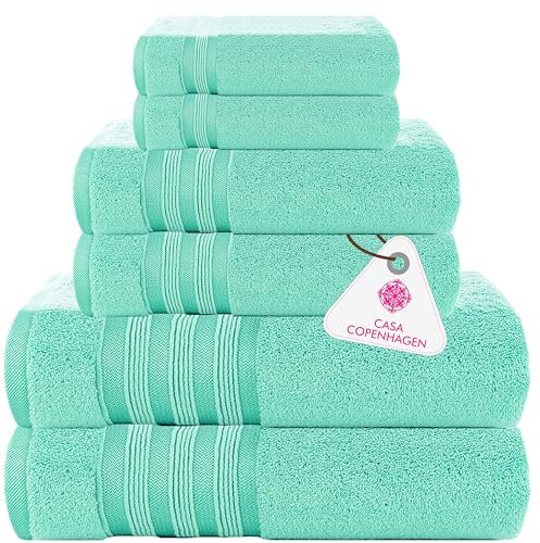 Casa Copenhagen Zero Twist, Juego de Toallas 6 Piezas 100% algodón, Azul Agua, 600g/m², 2 paños de baño, 2 Manos, 2 Manoplas de algodón Egipcio, Toallas de Lujo ultrasuaves para Hotel, SPA, Cocina