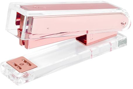 MSDADA Heftgerät, Desktop-Hefter, Büro-Hefter, Transparenter Acryl Easy-Press Hefter, Ergonomisches Design, Modernes Schreibtischzubehör für Hause, im Büro oder in der Schule(Roségold)