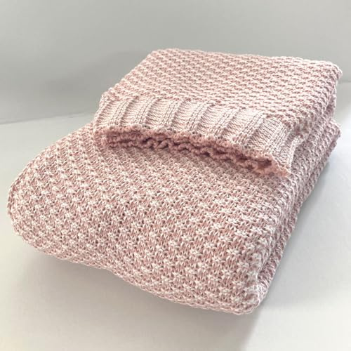 Lanovenanube Plaid Multiusos Tricot para sofá y Cama ARROZ. Plaid cubrecama y cubresofa de Tricot 100% algodón Reciclado. Manta Foulard cómoda y práctica. Medida 130x160 cm, Color Rosa