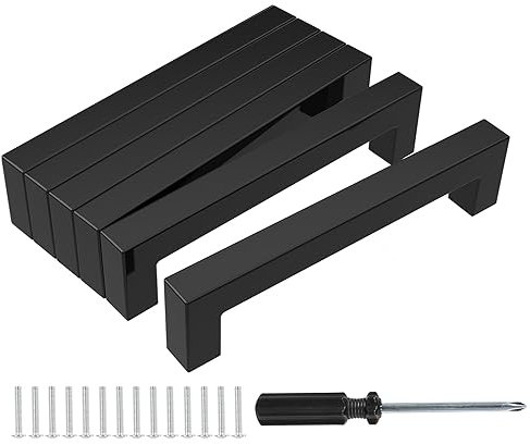 Blibro 6 Stück Möbelgriffe Schwarz mit Lochabstand 160mm, Schrankgriffe mit Schrauben und Installationswerkzeugen, geeignet für Schublade, Schrank, Möbel, Küche und Wohndekoration