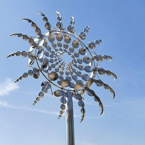 Moulin à Vent Jardin, Moulin a Vent Jardin Exterieur, Eolienne de Jardin, Carillon à Vent, Moulin à Vent de Jardin pour la décoration des Jardins, terrasses, pelouses et patios (argenté)