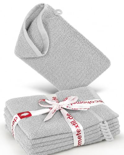 DecoHomeTextil 6 Waschlappen 15x21 cm Hellgrau | 100% Baumwolle, Frottier, hochwertig, kuschelweich und saugstark