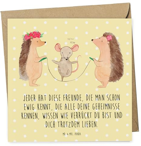 Mr. & Mrs. Panda Deluxe Karte Igel Seilhüpfen - Geschenk, Tiermotive, Kindergarten, Hochzeits, Gruß, Tiere, lustige Sprüche, Geburtstags, Gute Laune, Glückwunsch, Seilspringen