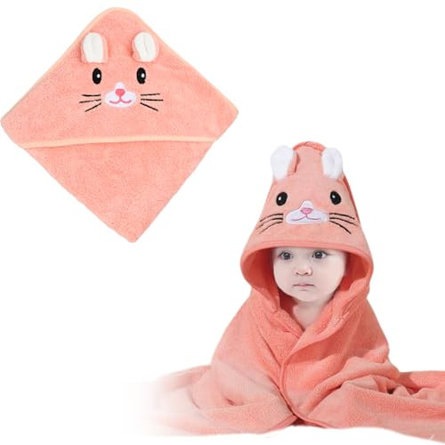 Futuhada Asciugamano con Cappuccio Asciugamano da Bagno per Bambini, Accappatoio Neonato, Morbido e Assorbente Asciugamano Neonato con Cappuccio, Mantello da Bagno per Bambini, 80x80cm (Arancia)