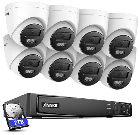 ANNKE 4K Überwachungskamera Set mit 8X 8MP PoE IP Kamera, 8CH CCTV NVR mit 2TB HDD für 24/7 Aufnahme, Personenerkennung und Fahrzeugerkennung, Fernzugriff, 100 Fuß IR Nachtsicht für Aussen/Innen