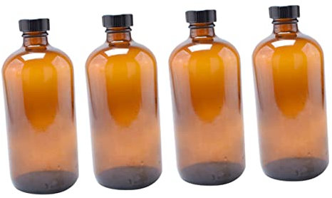 CIYODO 4stücke Braune Glasflasche Mit Runden Bakelitdeckel Boston-glasflasche Nachfüllbar Für Lichtschutz Von Flüssigkeiten Und Feststoffen