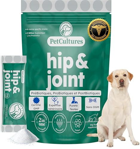 PetCultures Gelenk & Hüfte TriBiotic Pulver, EIN Futterergänzungsmittel mit Probiotisch, Präbiotisch und Postbiotisch zur Unterstützung der Mobilität von Hunden, mit Glucosamin & Chondroitin (30)
