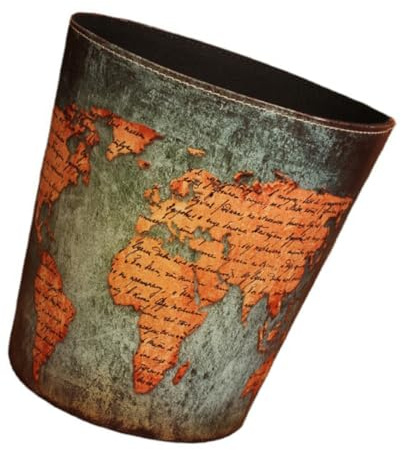 OFFSCH Cubo de Basura Material Cuero Pu y Cartón Retro Estilo Inglés Superficie Lisa y Apertura Grande Adecuado para Cocina y Baños