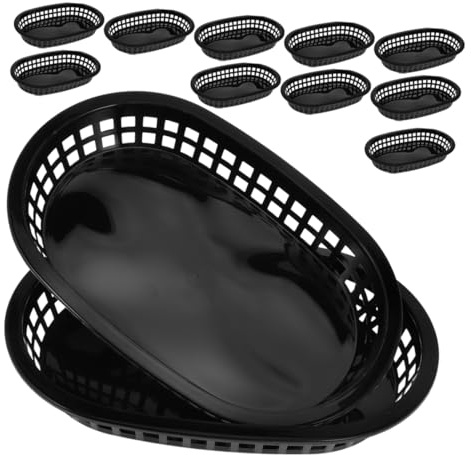 OFFSCH 24 Cestini per Fritti Piccoli in Plastica Nera, Cestini Plastica Fast Food Riutilizzabili e Traspiranti, Cestino Portaoggetti Cucina per Ristoranti e Casa