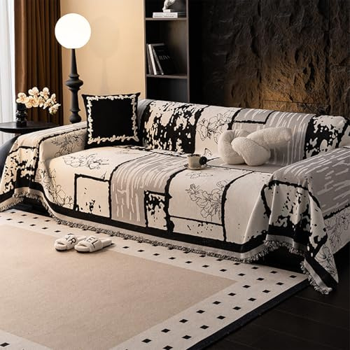 VanderHOME Sofa Überwurfdecke 1/2/3/4 Sitzer, Vielseitige Sofaüberwurf Couch Überzug Sofa Cover Futonbezug mit Quaste, Überwurf aus Chenille, für Vier Jahreszeiten, Couch Decke 180 * 260cm-Weiß