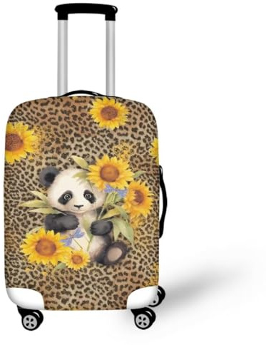 ERTYBD Kofferschutz mit Weltkarte für Damen und Herren, kratzfest, personalisierbar, Größe L, Weltkarte, Braun, Panda Sonnenblumen Leopard, M