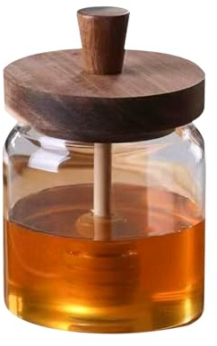 WMYYLX Glass Honey Pot, 500 ml Honey Jar, Clear Honey Dispenser with Wooden Dipper Stick and Lid, Honey Container For Storing And Dispensing Honey (500 ML)