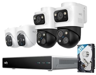 eufy Security PoE NVR CCTV Camera Systems S4, 2 Bullet-PTZ Cameras and 2 Turret Cameras with 2TB Hard Drive, 360° PTZ, Smart Video Finder, Cross-Cam Tracking, 24/7 Recording