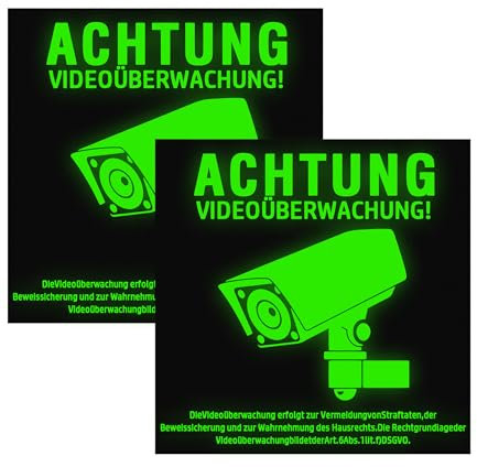 Nearockle 2025 Upgrade Nacht Fluoreszenz Schild Videoüberwachung Privatgrundstück Achtung, Aluminium Schild Kameraüberwachung Hinweisschild videoüberwacht (2 Stück, Quadrat,15 * 15 cm)