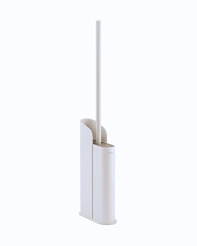 COSMIC Flat. Escobilla de Baño con Cepillo de Silicona Flexible y Diseño Ultrafino. Escobillero de Suelo o Pared para WC con Fijación por Tornillos o Adhesivo. Portaescobillas Color Blanco Mate