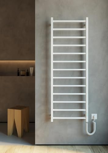 ELNA® Handtuchheizkörper Elektrisch Weiß 147x53 cm, 288W - Elektrischer Handtuchhalter Edelstahl 304 mit Thermostat, Timer & Eco, IP44 - Modernes Design Badheizkörper zur Wandmontage