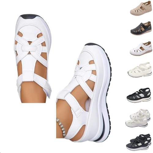 riou Sandalias Ortopedicas Mujer Anchos, Moda Plataforma Zapatillas Barefoot Transpirables Senderismo Trekking Verano Sandalia para Caminar Viajar