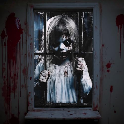 Kenvora Halloween Decorazioni Finestre - 80 x 120cm Halloween Decorazioni Horror Casa, Tende Spaventose Addobbi di Halloween per Interni ed Esterni, Finestra, Porta