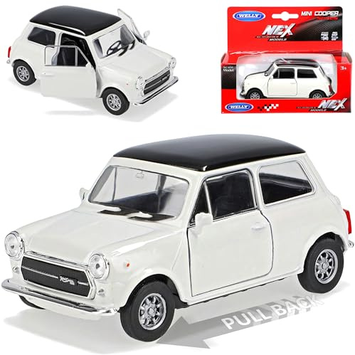 Welly Mini Cooper Ur Modell Weiss mit Schwarzem Dach 1959-2000 ca 1/43 1/36-1/46 Modell Auto