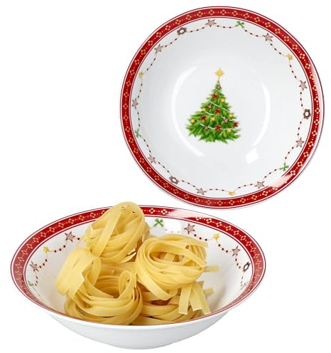 MamboCat 2er Set Weihnachtstraum Servierschalen Ø20,5cm I 650 ml I weiße Porzellan Schüssel mit Weihnachtsdekor für Beilagen, Dessert, Suppe & Co. I für Weihnachten, Christmas