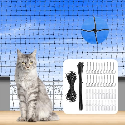 AEMCHDM Filet pour Chat Haut de Gamme pour Balcon, Amélioré 4x3m Filet de Protection Chat, Résistant Aux Morsures Et à La Déchirure, pour Sécuriser Les Balcons, Terrasses, Fenêtres, Portes