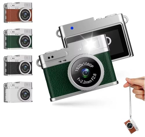 Sxhlseller Mini Keychain Camera, 1080P Video Recorder 2MP Digital Camera with Color Screen & Flash Light, Rechargeable Small Retro Cameras for Travel Vlog (Green)