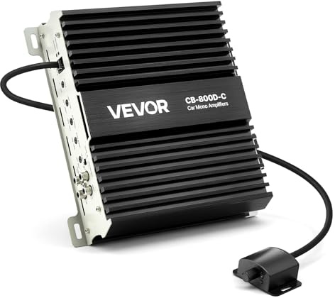 VEVOR Amplificador Monobloque para Coche de 800 W, 1/2/4 Ohmios, Clase D, con Control Remoto de Nivel de Subwoofer, Filtro de Paso Bajo, Refuerzo de Graves, Cambio de Fase y Control de Volumen