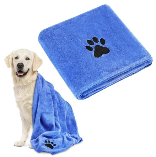 Adiwo Asciugamani per Cani, 140x70cm Asciugamano Microfibra, Asciugamani Pet Morbidi e ad Asciugatura Rapida, Super Assorbente, Coperta Animali per Cani e Gatti di Piccola e Grande Taglia (Blu Reale)