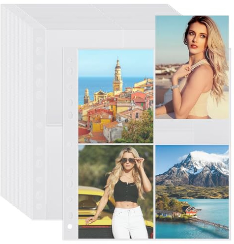 100 Stück fotohüllen din a4 postkarten, Transparent Fotohüllen für Ordner, 4 Fächer geteilt, beidseitig bestückbare Fotophan Fotosichthüllen Sammelhüllen Postkartenhüllen Prospekthüllen