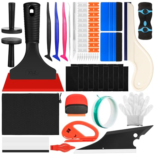 Herramientas para Vinilo Coche​ 60 Piezas Kit de Herramientas de Aplicación de Películas con Raspadores de Fieltro Espátulas Cutter Herramientas para Recortar Bordes