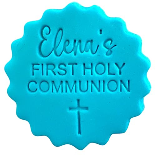 Personalised Cookie Stamp with Free Scallop Cutter, Baptism Christening Communion, 5cm Acrylic Biscuit Embosser, Food-Safe Plastic Baking Tool, Fits M&S All Butter Biscuits (Design 6)