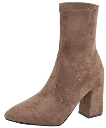 2026 Botas de mujer con caña media altura para un look casual diario. Diseño con punta redonda Tacón de bloque. Perfecto para invierno. Estilo de deslizamiento fácil comodidad versatilidad., caqui, 37