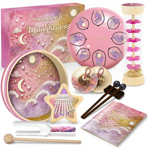 Instrument De Musique Bebe Montessori – Kalimba, Tambour Handpan, Bâton, Tambour Océanique – Sons Apaisants pour Éveil Sensoriel, Relaxation Et Motricité – Cadeau Instrument Musique Enfant 3+ Ans