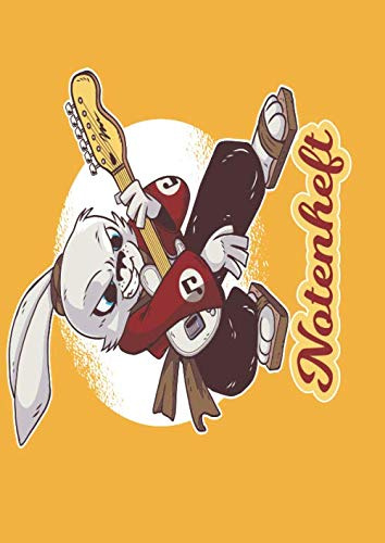 NOTENHEFT: DIN A4 Quer für Anfänger und Fortgeschrittene / Blanko NotenBlock / Leere Notenzeilen / Notensystem / für die Schule / Komponist / Design : Metal Hase Kaninchen Gitarre
