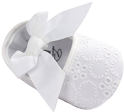 LACOFIA Scarpe da Battesimo neonata per Principessa Bowknot con Suola Morbida Antiscivolo Ballerine Bambina Bianco 0-3 Mesi