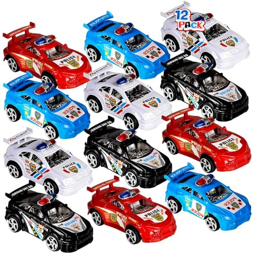 ArtCreativity Pullback Mini Police Toy Cars for Kids, Set of 12, Pull Back Racers in Assorted Colors, Police Birthday Party Favors for Boys Girls, Goodie Bag Fillers, Small Game Prizes