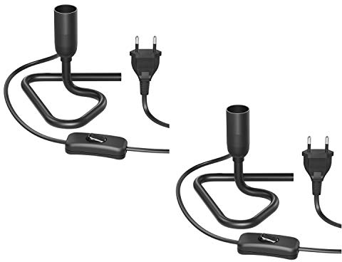 ledscom.de 2 Stück Tischlampe/Lampenfassung/Triangle-Dreieckfuß TRIN, Schalter, Aluminium, schwarz, 1x E14 max. 60W