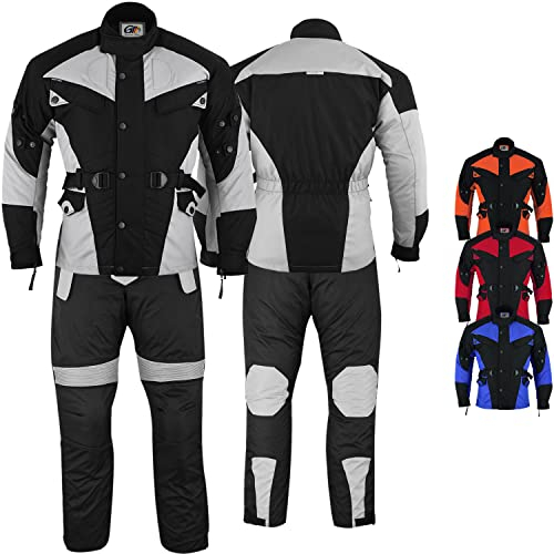 Motorradkombi Herren 2-teiler mit 6CE-Protektoren Motorradanzug Textil Winddicht Motorradjacke & Motorradhosen-Set - aus 4 Schichten Abnehmbar Thermofutter - insgesamt 9 Taschen - Grau - 48