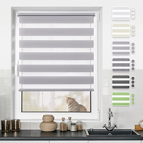 Doppelrollo Klemmfix ohne Bohren Rollos für Fenster ohne Bohren mit Bohren Grau B75 x H130cm -Stoffbreite 71cm Rollo Fensterrollo Klemmrollos Fensterrollo innen lichtdurchlässig & verdunkelnd