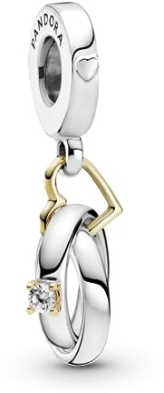 PANDORA Zweifarbige Hochzeitsringe Charm-Anhänger mit Sterling-Silber und 14 Karat Gold und Cubic Zirkonia Steinen Moments Collection