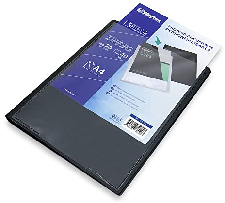WAYTEX 931441 Protège Documents A4 Personnalisable 40 Vues 20 Pochettes Couverture Polypro Noir