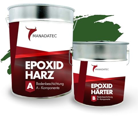 MANADATEC 2k Epoxidharz Bodenbeschichtung 10kg I RAL 6002 Laubgrün I Abriebfest, lösemittelfrei, geruchsneutral I Garagenbodenbeschichtung I Epoxy Bodenbeschichtung Garage I Keller Epoxidharz Boden