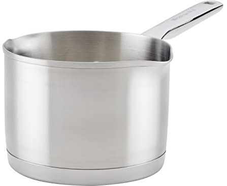 KitchenAid 71026 Stielkasserolle mit Ausgießer, 3-lagiger Boden, gebürsteter Edelstahl, 1,5 l