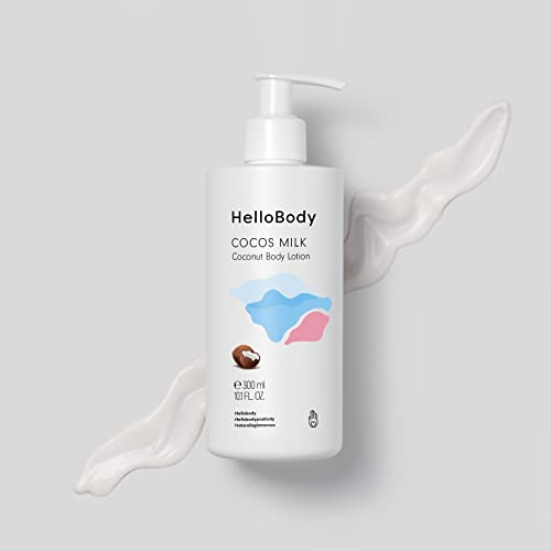 HelloBody Cocos Milk feuchtigkeitsspendende Body Lotion 300 ml – Kokos Körperlotion mit Bio-Kokosnussöl, Mango- und Sheabutter – Bodylotion für trockene Haut – Natürliche Hautpflege