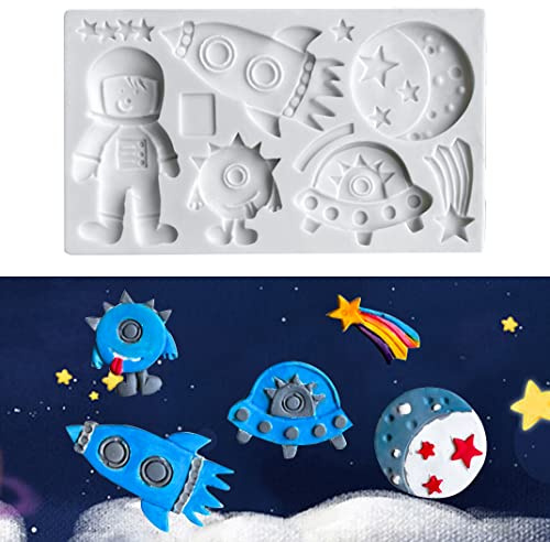 DIYBravo silikonform weltraum silikonformen fondant formen Silikonform für Weltraum Thema Kuchendekoration Schokoladenformen Rakete Planet Kuchen Dekoration Astronauten Formen